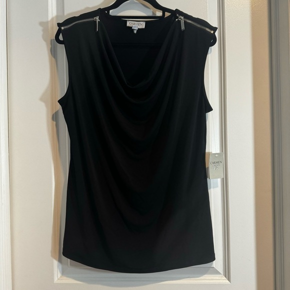 Carmen Marc Valvo Black Drape Front Sleeveless Zipper Shoulder New NWT Large - Picture 3 of 10
